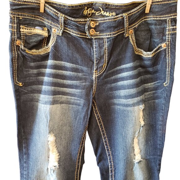 Ariya Jeans Santa Cruz Embroidered Sequins Flare Distressed Blue Denim Sz 16 HOT - Picture 5 of 9